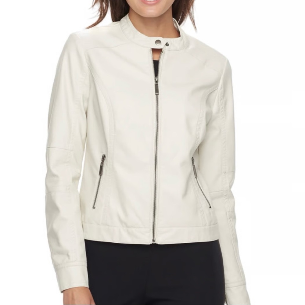 🤍🌷💎Jou Jou Women's Cream Leather Jacket